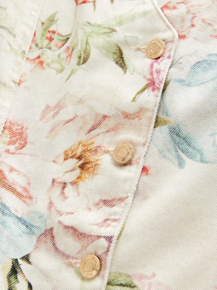 Floral Printed V-Neck 100% Cotton Denim Dress - Image 7 of 7