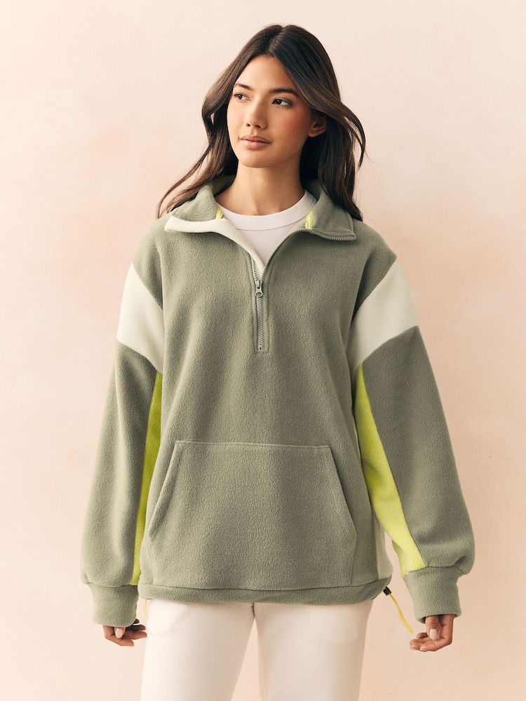 Green Colourblock Half Zip Fleece Top - Image 1 of 7