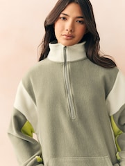 Green Colourblock Half Zip Fleece Top - Image 3 of 7