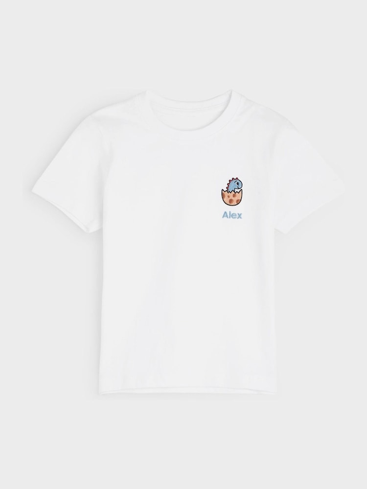 Personalised Boys Embroidered Hatched Dinosaur 100% Cotton T-Shirt by Dollymix - Image 1 of 4