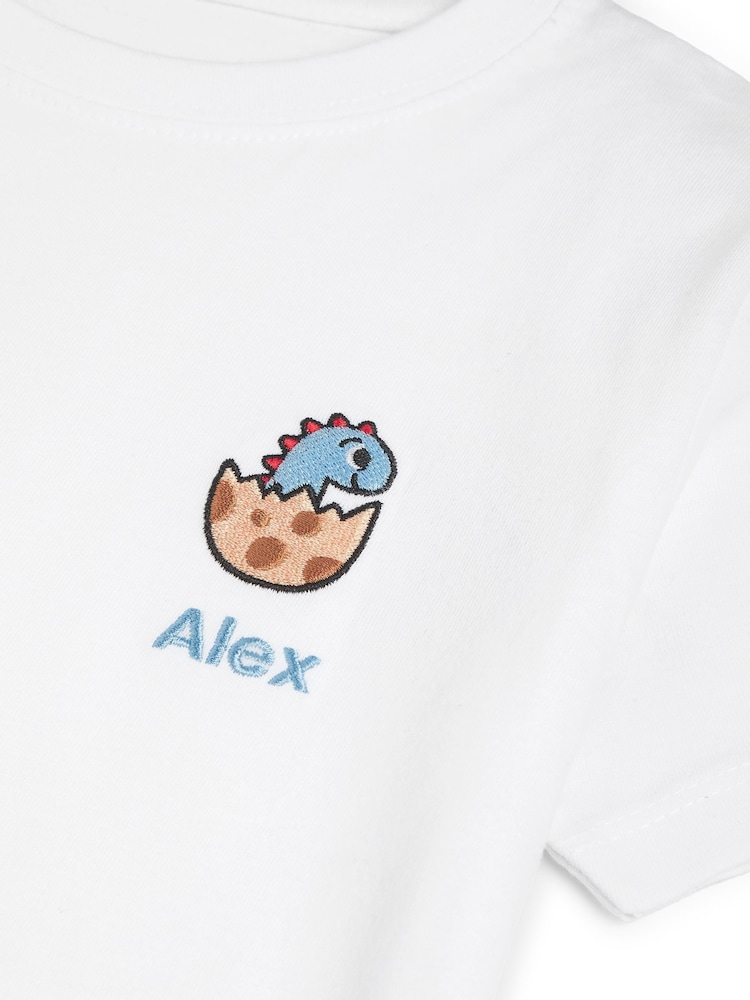 Personalised Boys Embroidered Hatched Dinosaur 100% Cotton T-Shirt by Dollymix - Image 4 of 4