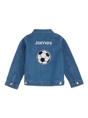Personalised Boys Blue Embroidered Football Denim 100% Cotton Jacket by Dollymix - Image 2 of 6
