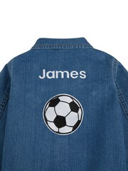 Personalised Boys Blue Embroidered Football Denim 100% Cotton Jacket by Dollymix - Image 3 of 6