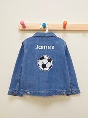 Personalised Boys Blue Embroidered Football Denim 100% Cotton Jacket by Dollymix - Image 5 of 6