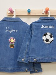 Personalised Boys Blue Embroidered Football Denim 100% Cotton Jacket by Dollymix - Image 6 of 6