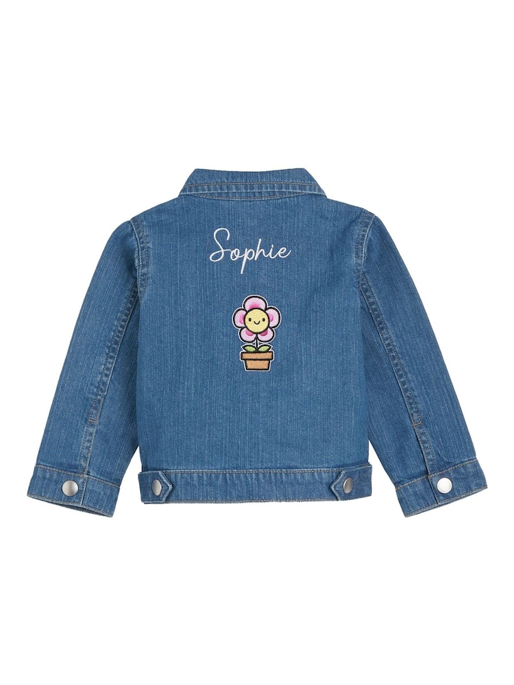 Personalised Blue Embroidered Plant Denim 100% Cotton Jacket by Dollymix - Image 2 of 6