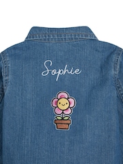 Personalised Blue Embroidered Plant Denim 100% Cotton Jacket by Dollymix - Image 3 of 6