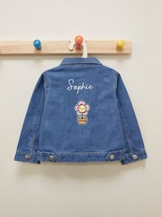 Personalised Blue Embroidered Plant Denim 100% Cotton Jacket by Dollymix - Image 4 of 6