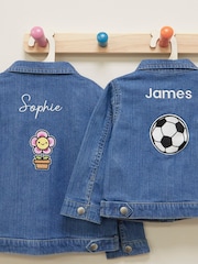 Personalised Blue Embroidered Plant Denim 100% Cotton Jacket by Dollymix - Image 5 of 6