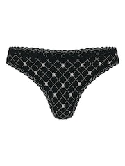 Victoria's Secret Black Diamond Thong Cotton Lace Waist Knickers - Image 1 of 1
