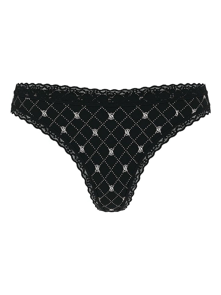 Victoria's Secret Black Diamond Thong Cotton Lace Waist Knickers - Image 1 of 1