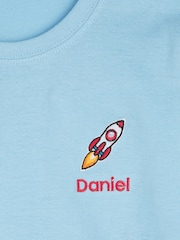 Personalised Boys Blue Embroidered Rocket 100% Cotton T-Shirt by Dollymix - Image 3 of 4