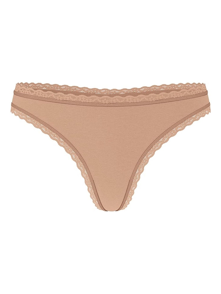 Victoria's Secret Praline Nude Thong Cotton Lace Waist Knickers - Image 3 of 3