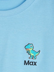 Personalised Boys Blue Embroidered Dinosaur 100% Cotton T-Shirt by Dollymix - Image 3 of 4