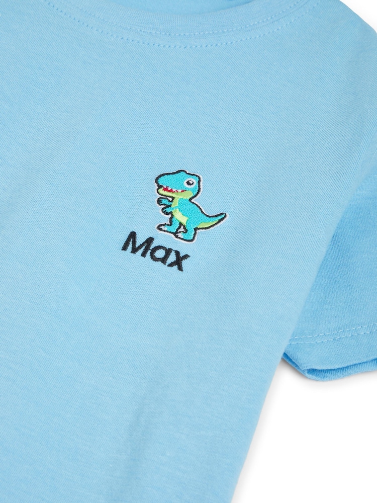 Personalised Boys Blue Embroidered Dinosaur 100% Cotton T-Shirt by Dollymix - Image 4 of 4