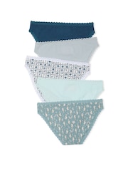 Victoria's Secret Blue/White Bikini 5 Pack Cotton Lace Trim Knickers - Image 2 of 2