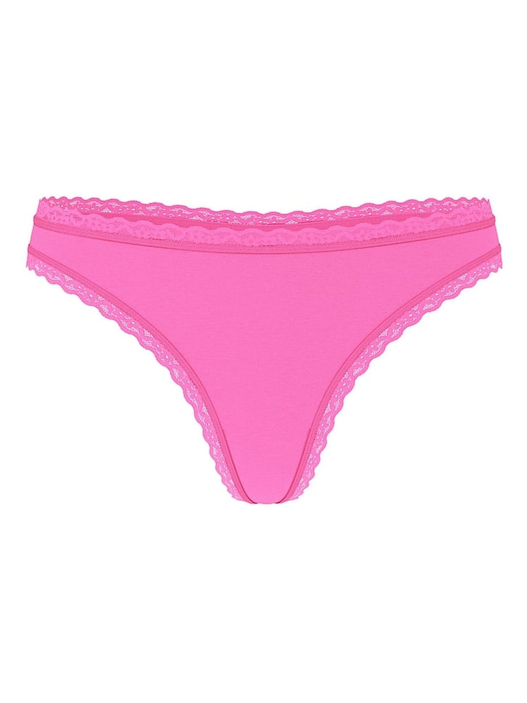 Victoria's Secret Ultra Pink Thong Cotton Lace Waist Knickers - Image 3 of 3
