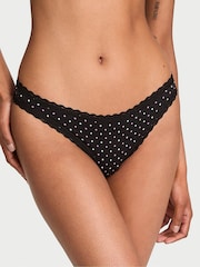 Victoria's Secret Black Multicolour Dot Thong Cotton Lace Waist Knickers - Image 1 of 2