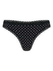 Victoria's Secret Black Multicolour Dot Thong Cotton Lace Waist Knickers - Image 3 of 3