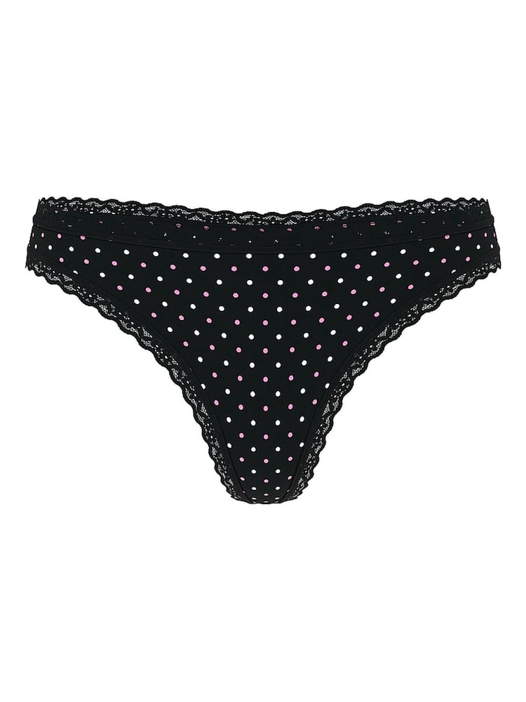 Victoria's Secret Black Multicolour Dot Thong Cotton Lace Waist Knickers - Image 3 of 3