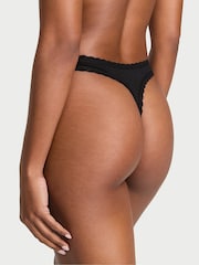 Victoria's Secret Black Thong Cotton Lace Waist Knickers - Image 2 of 3
