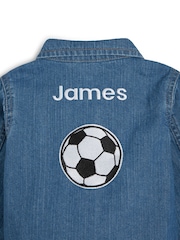 Personalised Boys Blue Embroidered Football Denim 100% Cotton Jacket by Dollymix - Image 3 of 6