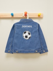 Personalised Boys Blue Embroidered Football Denim 100% Cotton Jacket by Dollymix - Image 5 of 6