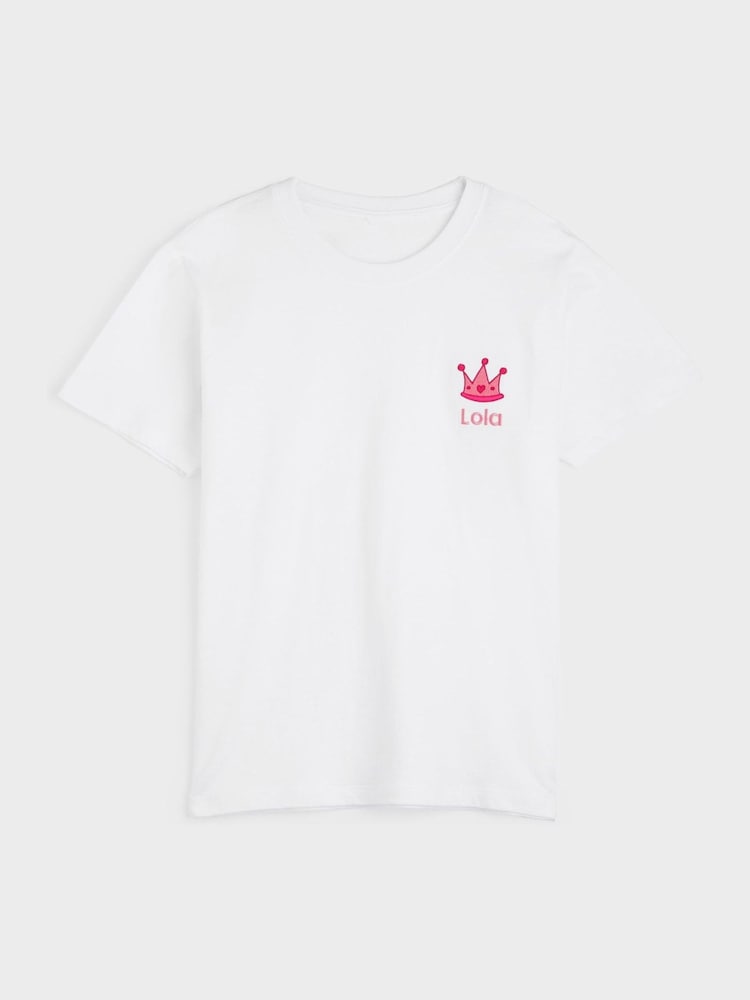 Personalised Girls Embroidered Crown 100% Cotton White T-Shirt by Dollymix - Image 1 of 4