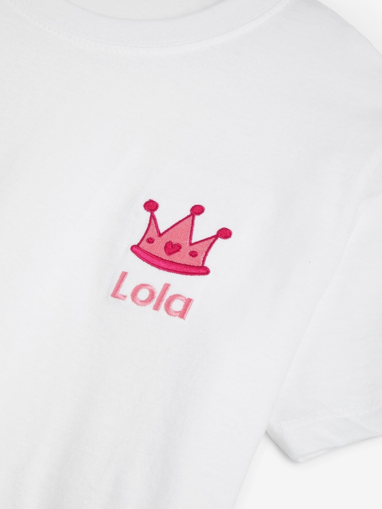 Personalised Girls Embroidered Crown 100% Cotton White T-Shirt by Dollymix - Image 4 of 4