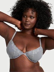 Victoria's Secret Asteroid Grey Unlined Demi Sheer Shine Lace Bra - Image 1 of 2