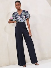 Lipsy Navy Floral Short Sleeve 2-in-1 V-Neck Jumpsuit - Image 1 of 4
