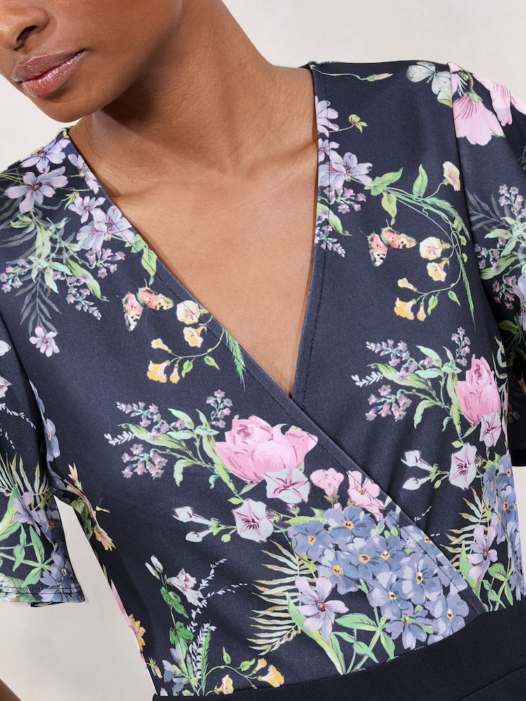 Lipsy Navy Floral Short Sleeve 2-in-1 V-Neck Jumpsuit - Image 2 of 4