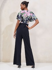 Lipsy Navy Floral Short Sleeve 2-in-1 V-Neck Jumpsuit - Image 4 of 4