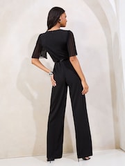 Lipsy Black Pleated Sleeve V-Neck Jumpsuit with Belt - Image 4 of 4