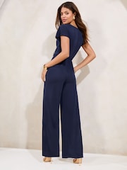Lipsy Navy V-Neck Buckle Wrap Jumpsuit - Image 5 of 5