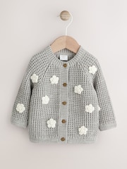 Grey Crochet Flowers Knitted Baby Cardigan (0mths-3yrs) - Image 1 of 7