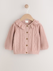 Pink Knitted Frill Collar Baby Cardigan (0mths-2yrs) (0mths-2yrs) - Image 1 of 9