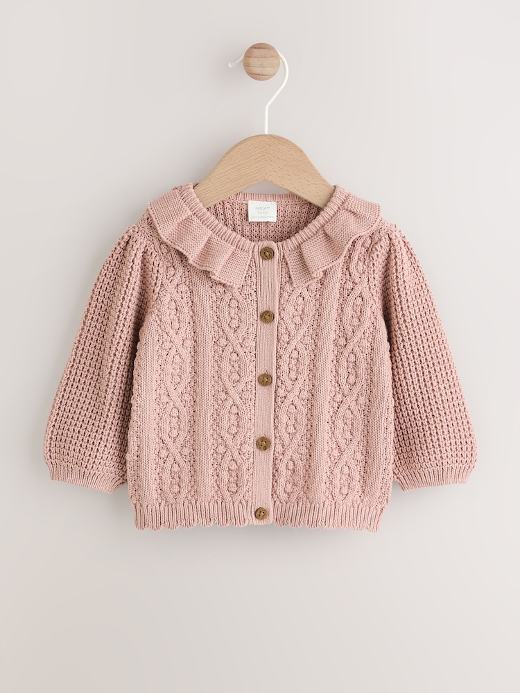 Pink Knitted Frill Collar Baby Cardigan (0mths-2yrs) (0mths-2yrs) - Image 1 of 9