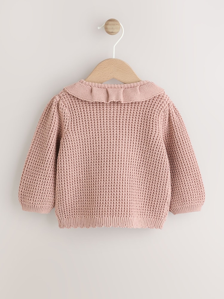 Pink Knitted Frill Collar Baby Cardigan (0mths-2yrs) (0mths-2yrs) - Image 2 of 9