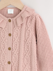 Pink Knitted Frill Collar Baby Cardigan (0mths-2yrs) (0mths-2yrs) - Image 3 of 9