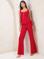 Lipsy Red 2 in1 Peplum Waistcoat Detail Jumpsuit - Image 3 of 4