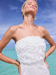 Lipsy White 3D Floral Bandeau Wide Leg Jumpsuit - Image 4 of 5