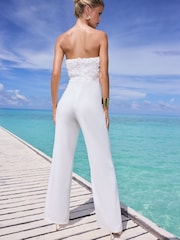 Lipsy White 3D Floral Bandeau Wide Leg Jumpsuit - Image 5 of 5