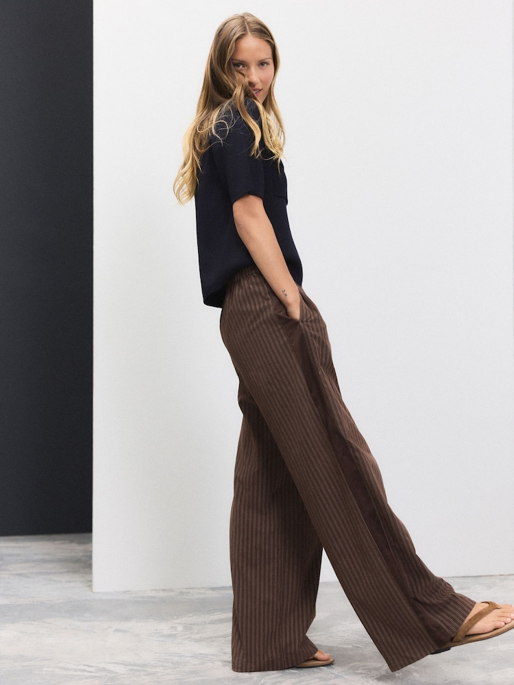 Brown Soft Touch Straight Leg Striped Trousers - Image 1 of 10 Brown Soft Touch Straight Leg Striped Trousers - Image 1 of 10