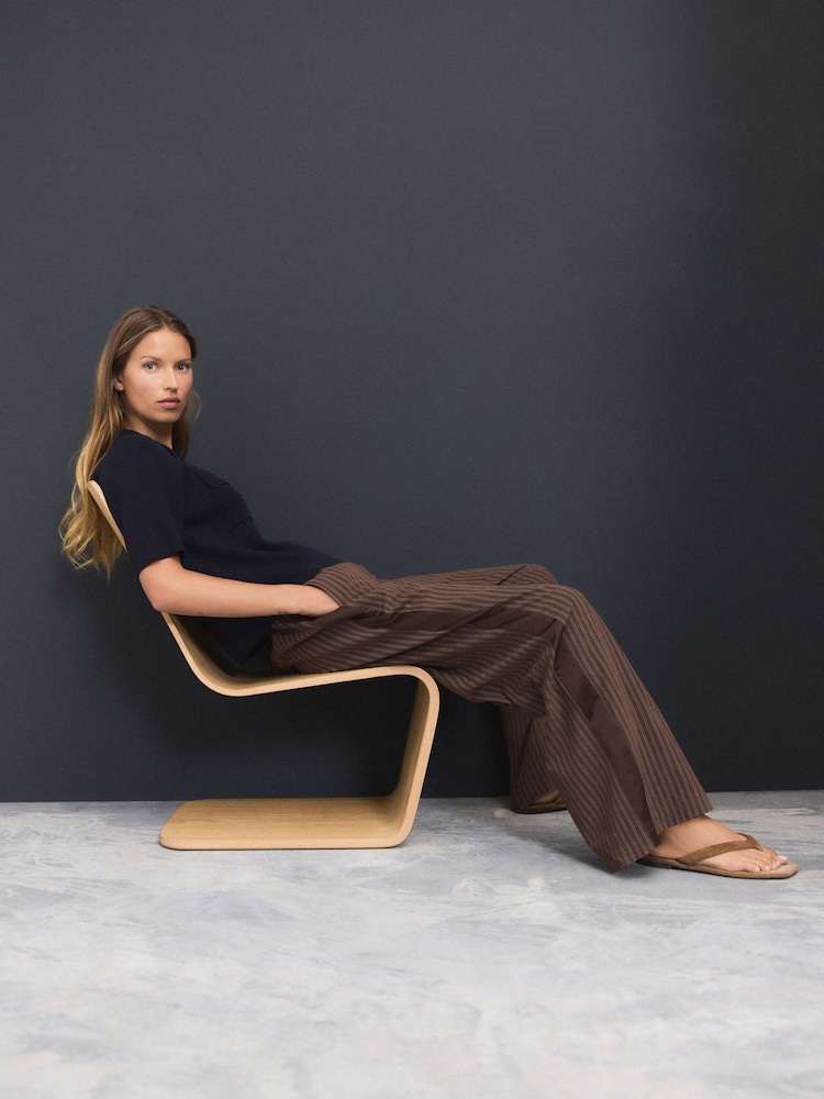 Brown Soft Touch Straight Leg Striped Trousers - Image 2 of 10 Brown Soft Touch Straight Leg Striped Trousers - Image 2 of 10
