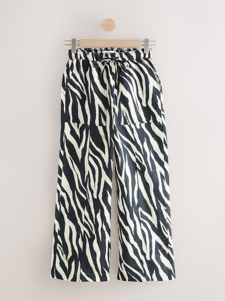 Zebra Wide Leg Pull-On Linen Blend Trousers - Image 1 of 3