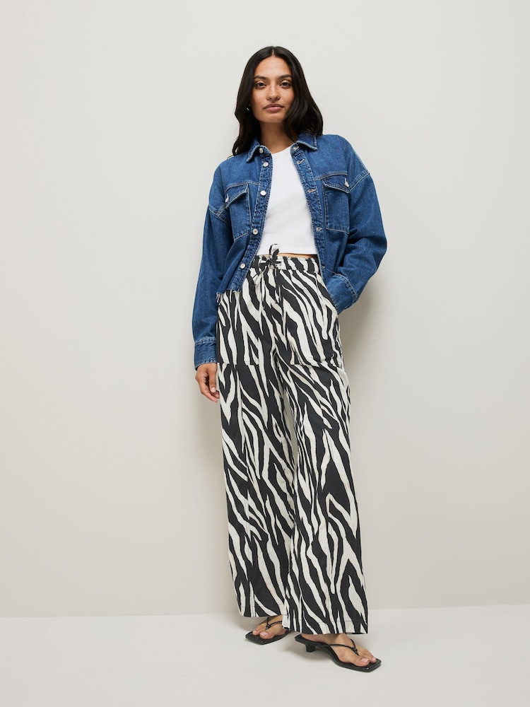 Zebra Wide Leg Pull-On Linen Blend Trousers - Image 2 of 7 Zebra Wide Leg Pull-On Linen Blend Trousers - Image 2 of 7