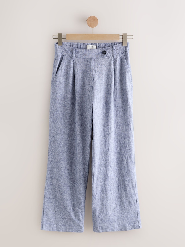 Light Blue Stay Smart Wide Leg Linen Rich Trousers - Image 1 of 3
