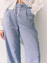 Light Blue Stay Smart Wide Leg Linen Rich Trousers - Image 4 of 7