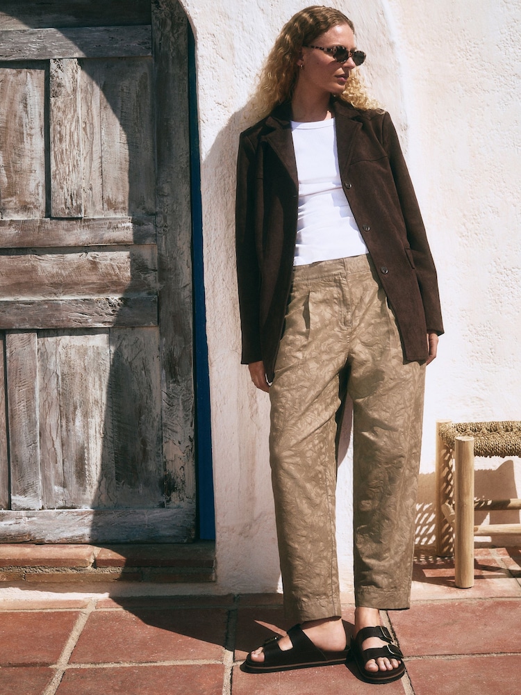 Brown 100% Cotton Jacquard Barrel Trousers - Image 1 of 4